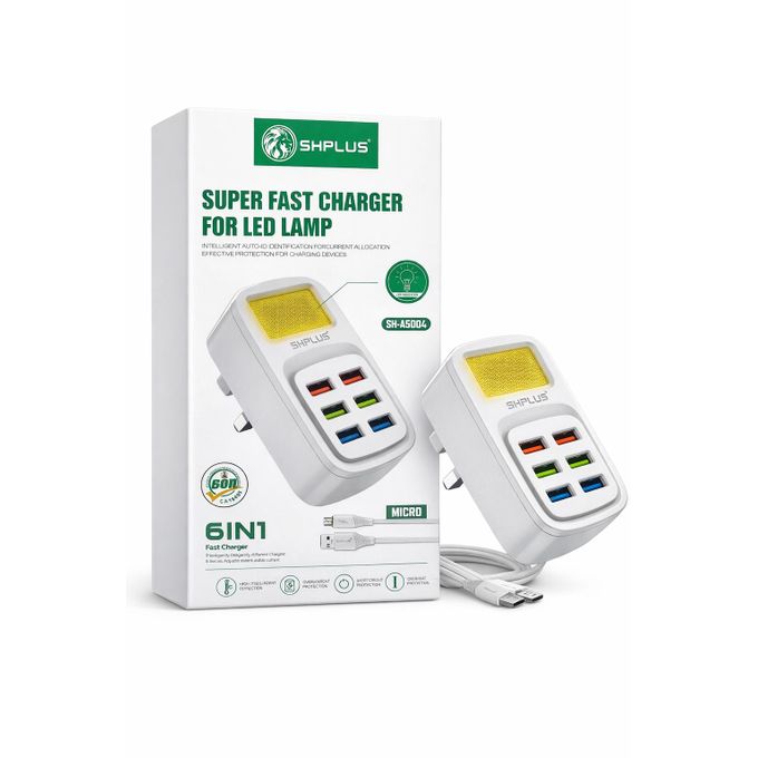 SHPLUS 6-in-1 Super Fast Charger (SH-A5004) with LED Lamp